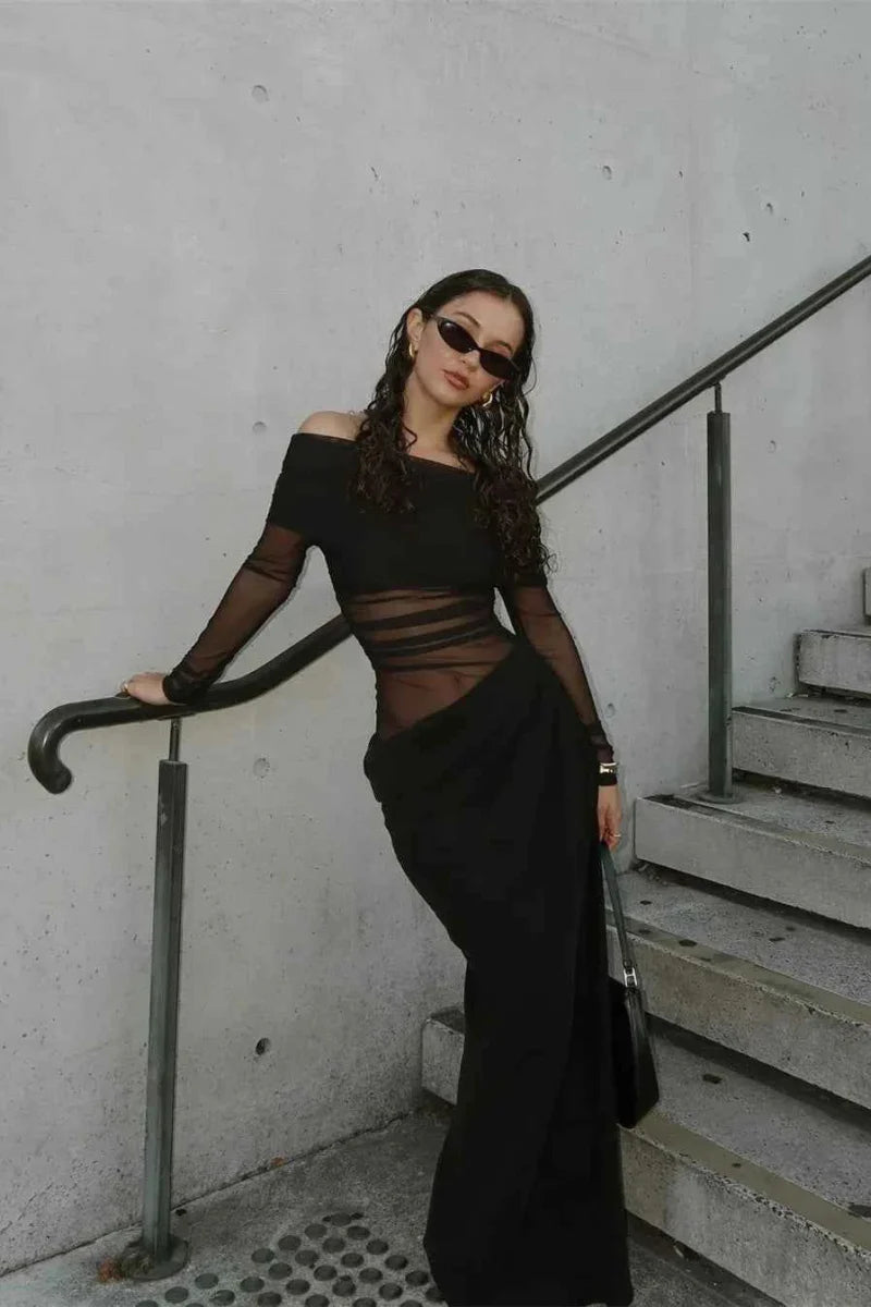 Sheer Maxi Dress with Perforated Pattern