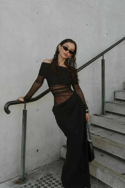 Sheer Maxi Dress with Perforated Pattern