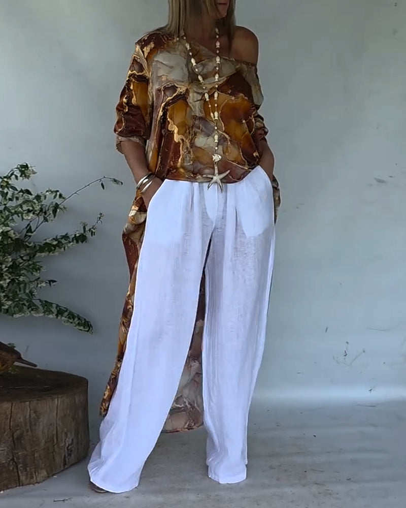 Trendy Kleid Mit Schlitz Bedruckt - IdealeKleiden
