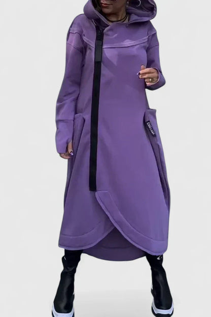 Lässiges Damen Hoodie Kleid Langarm Reißverschluss - IdealeKleiden