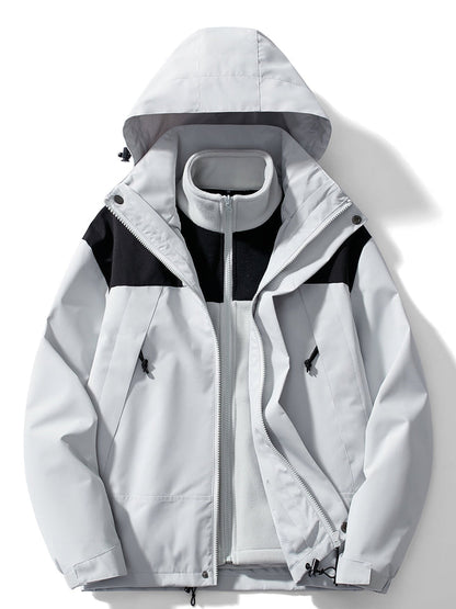 Waterproof Outdoor Jacket 3-in-1 Functional Windbreaker Detachable Hood