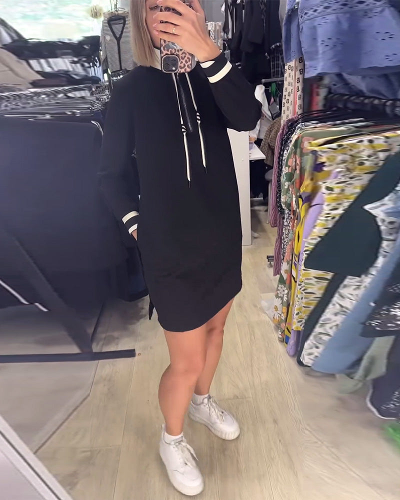 Elegant Dress Stand-Up Collar Long-Sleeved Drawstring Closure