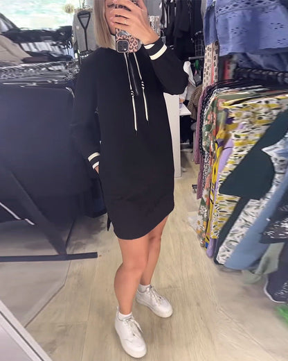 Elegant Dress Stand-Up Collar Long-Sleeved Drawstring Closure