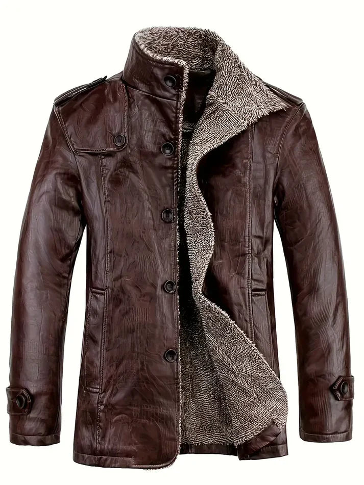 Men's Leather Jacket Warm Fleece Lining