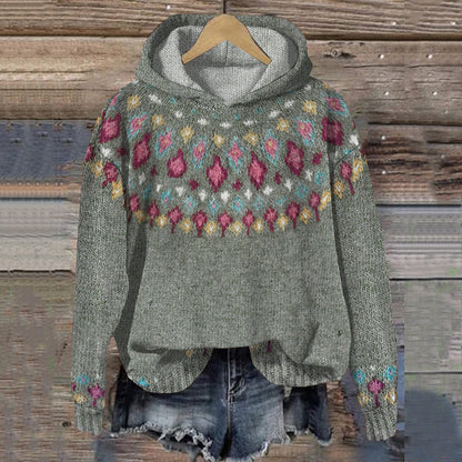 Damen Strickhoodie Winter Muster Soft - IdealeKleiden