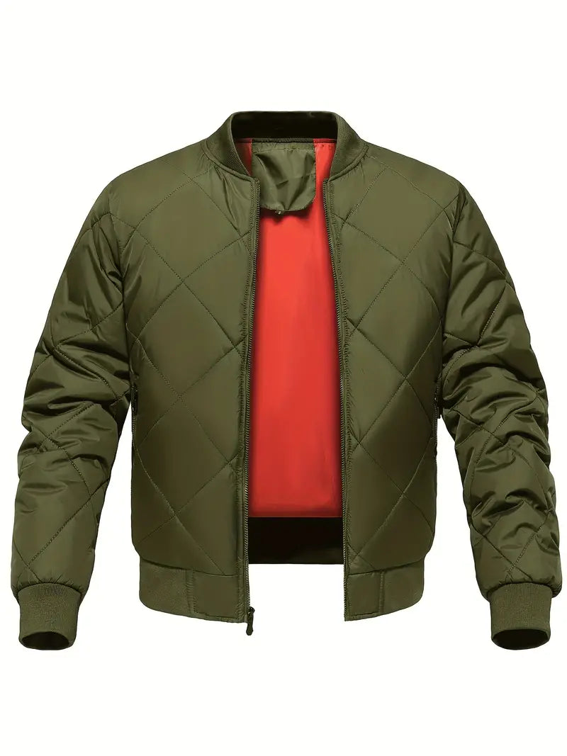 Men's Warm Quilted Jacket with Zipper