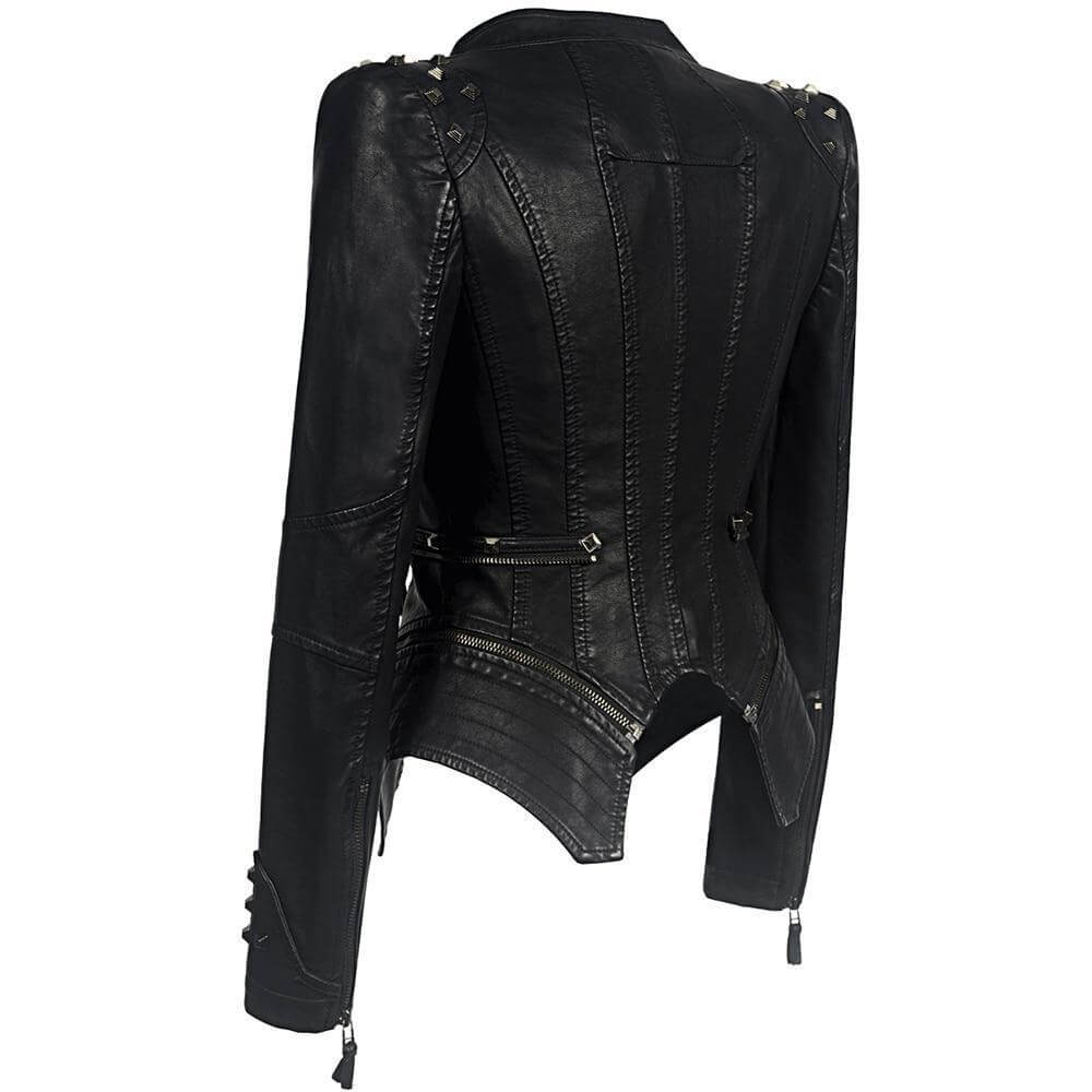 Damen Gothic Lederjacke Schwarz Stil - IdealeKleiden