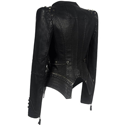 Damen Gothic Lederjacke Schwarz Stil - IdealeKleiden