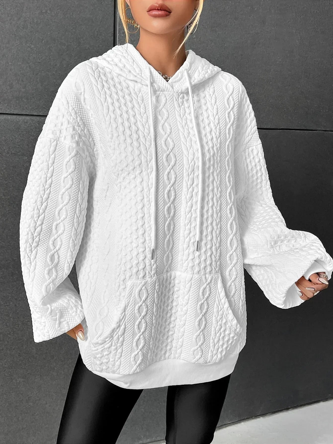 Oversized Sweater Hood Drawstring Oversized