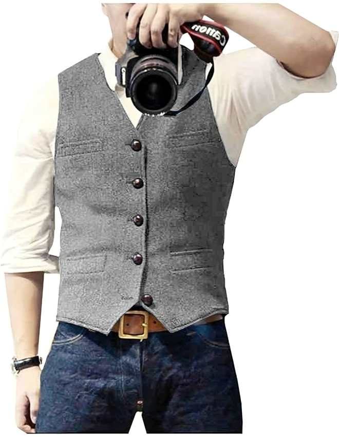 Men's Denim Blazer Vest V-Neck Modern