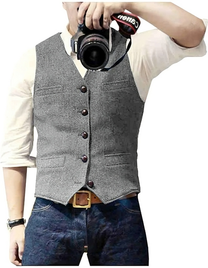 Men's Denim Blazer Vest V-Neck Modern