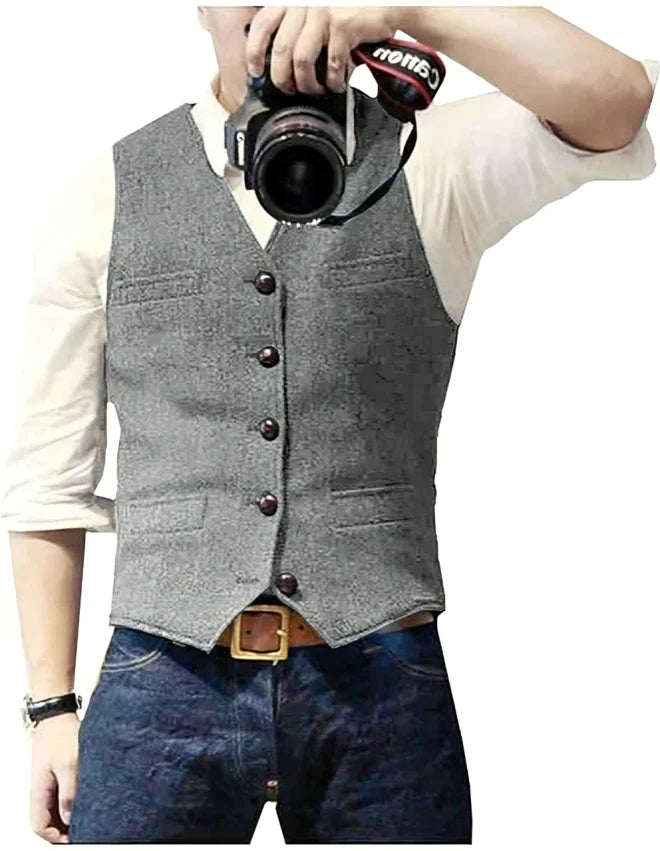 Men's Blazer Vest V-Neck Modern Slim