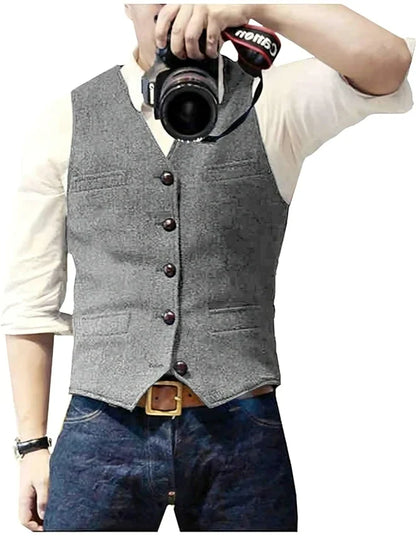 Men's Blazer Vest V-Neck Modern Slim