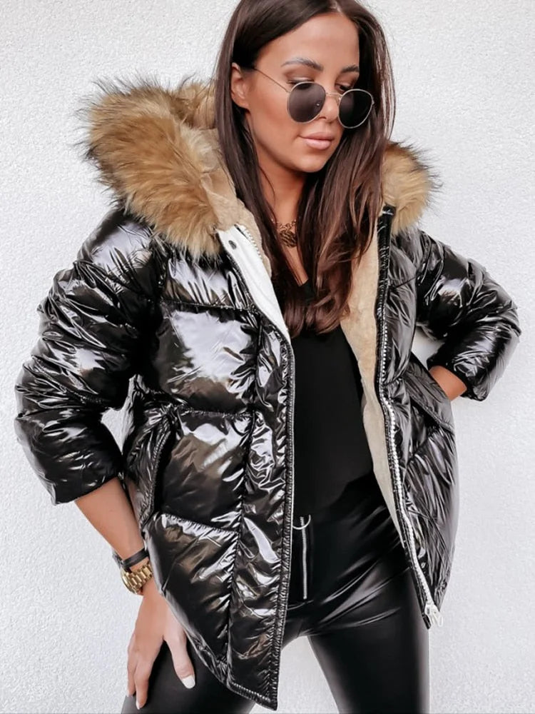 Elegant Women's Winter Jacket Metallic Gold Silver