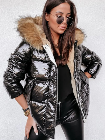 Elegant Women's Winter Jacket Metallic Gold Silver