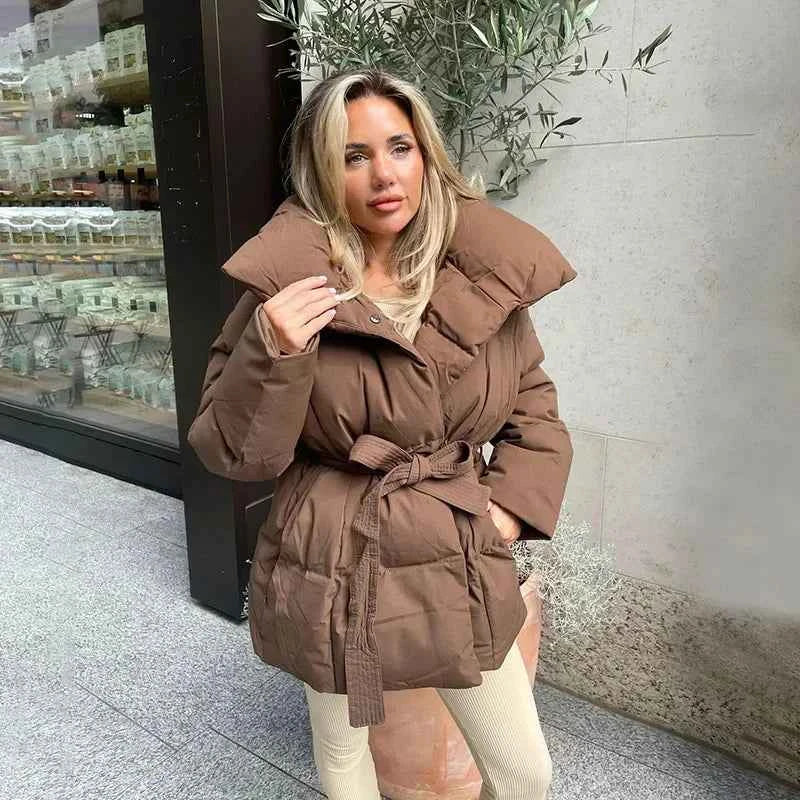 Women's Modern Winter Coat with Belt and Cozy Lining