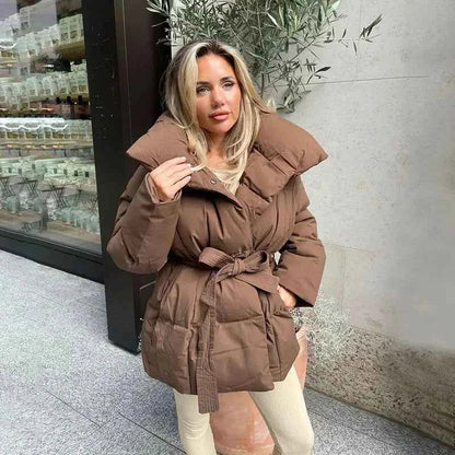 Women's Modern Winter Coat with Belt and Cozy Lining