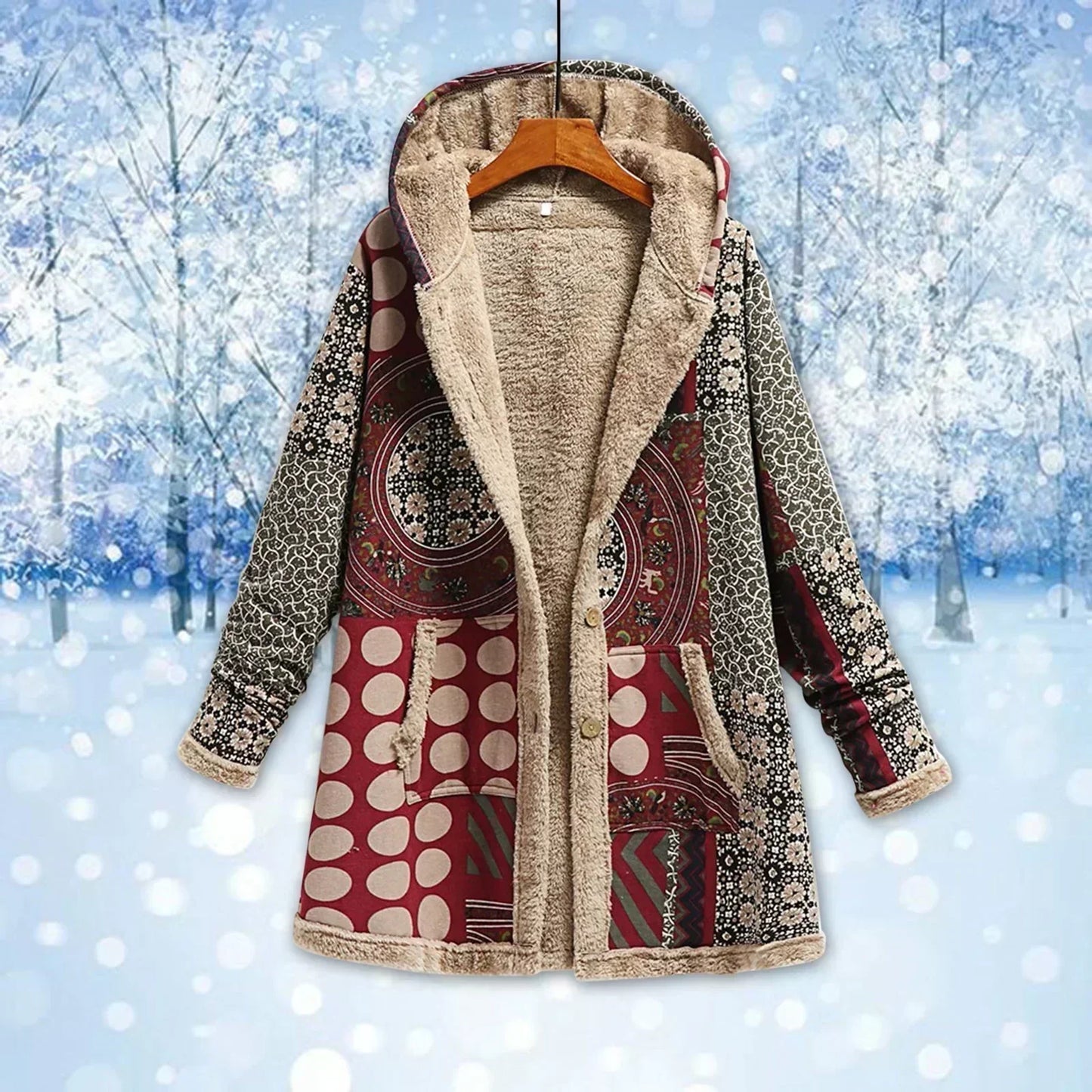 Women's Fleece Jacket Long Hooded Coat Relaxed Fit