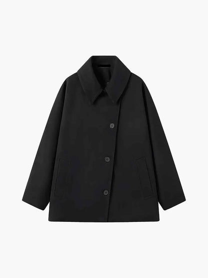Large Women's Winter Coat with Lapel Collar and Asymmetric Buttons