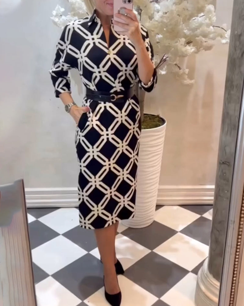Dress With Geometric Pattern And Side Slit