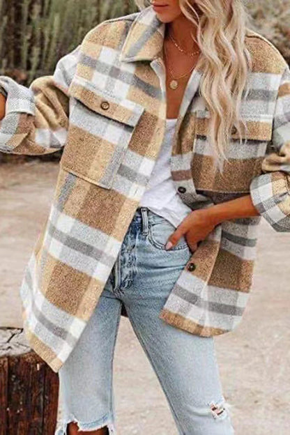 Stylish Plaid Women's Jacket with Practical Pockets