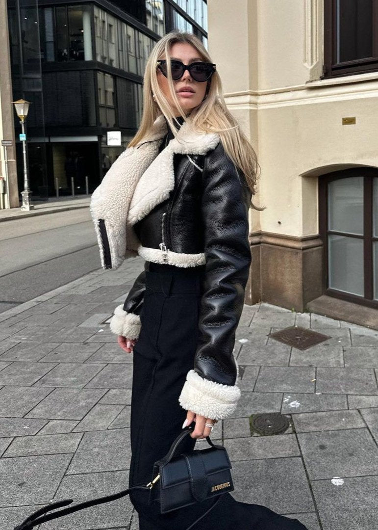 Short Leather Jacket Sherpa Soft Style