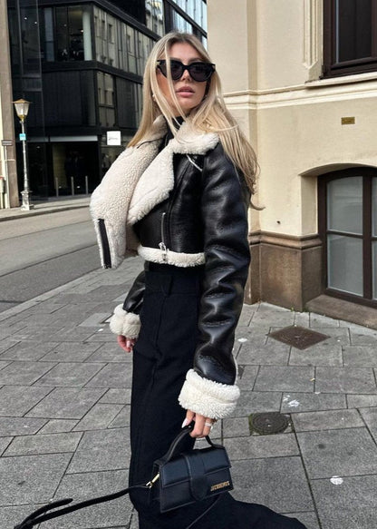 Short Leather Jacket Sherpa Soft Style