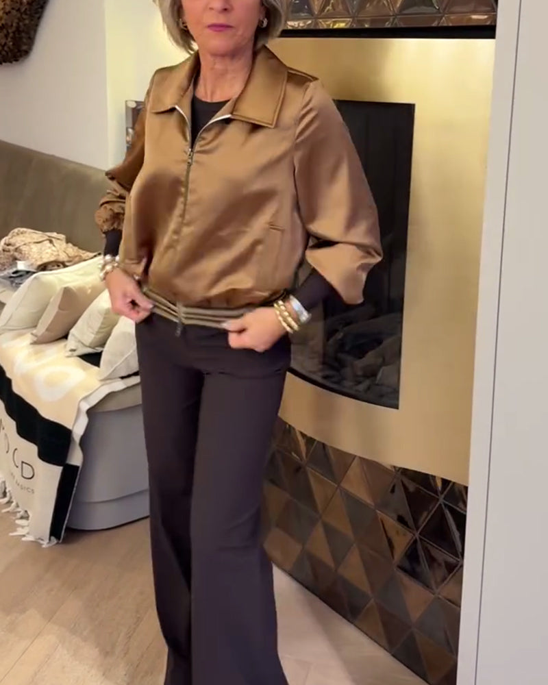 Fashionable Cropped Jacket Shiny Lapel