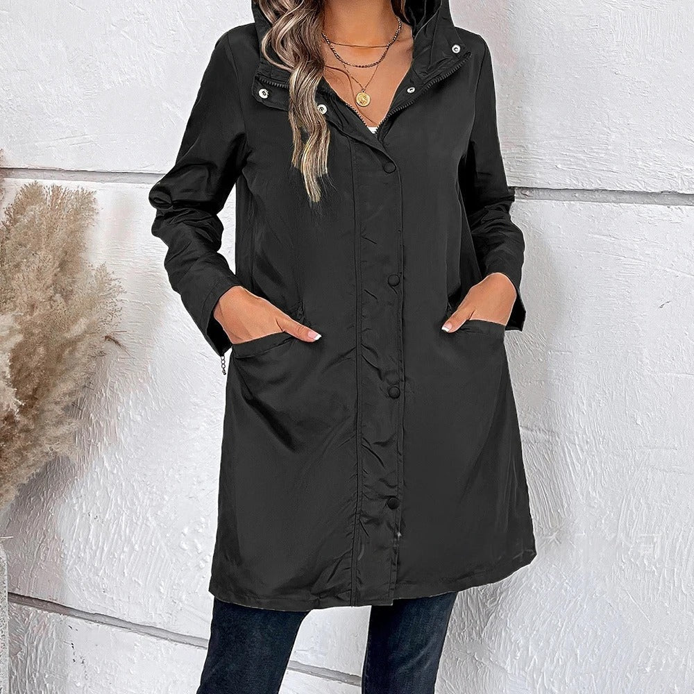 Women's Long Elegant Winter Coat Collar Buttons