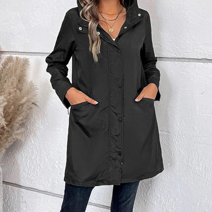 Women's Long Elegant Winter Coat Collar Buttons