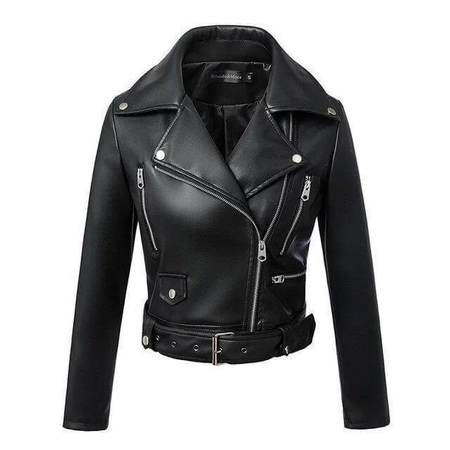 Women's Leather Biker Jacket with Belt