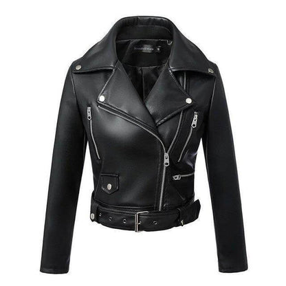 Women's Leather Biker Jacket with Belt