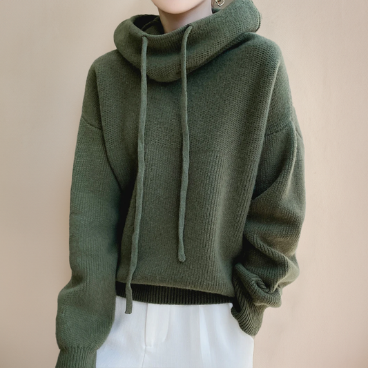 Gemütlicher Strickpullover Frauen Kapuze - IdealeKleiden
