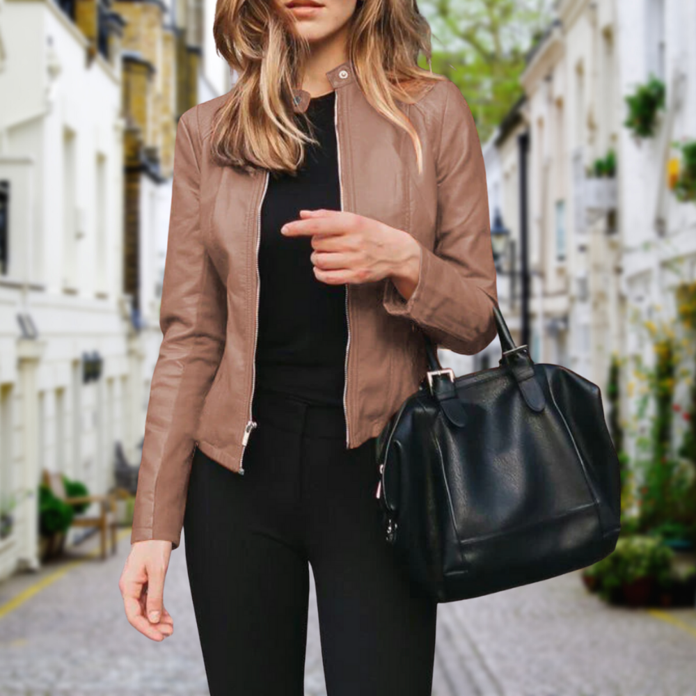 Leather Jacket Slim Fit Stand-Up Collar Stylish