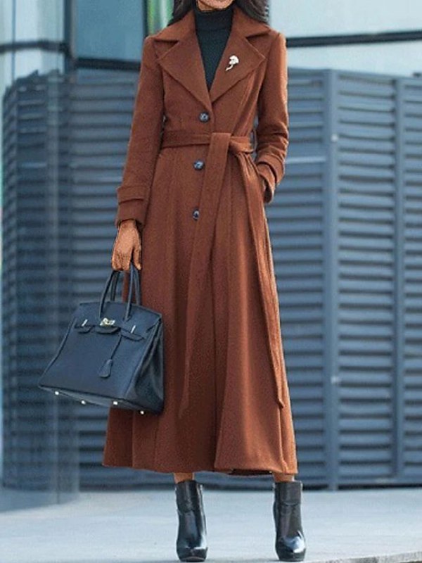 Winterkleid Damen Lang Gürtel Elegant - IdealeKleiden