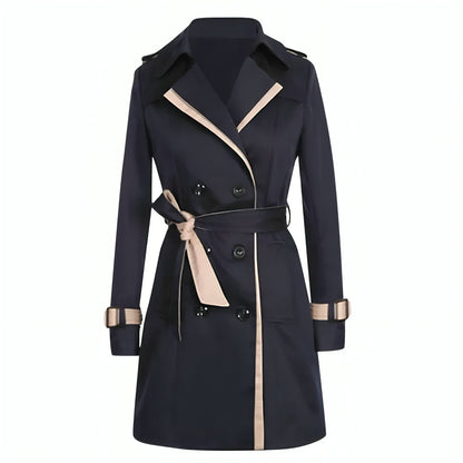 Elegant Women's Long Two-Tone Trench Coat
