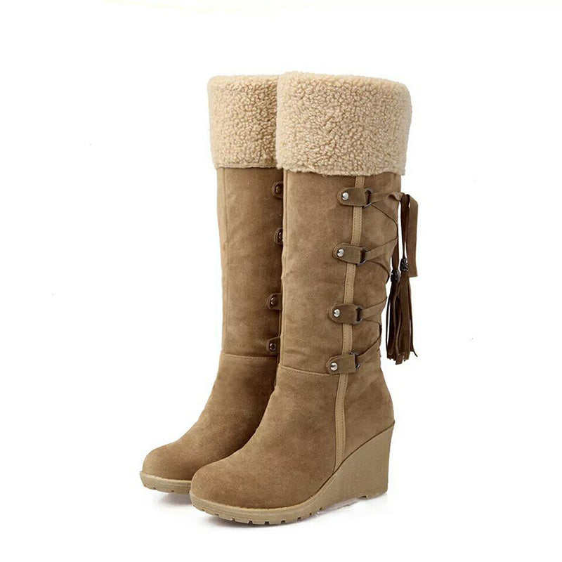 Women's Boots Lace-Up Wedge Fur Overlay