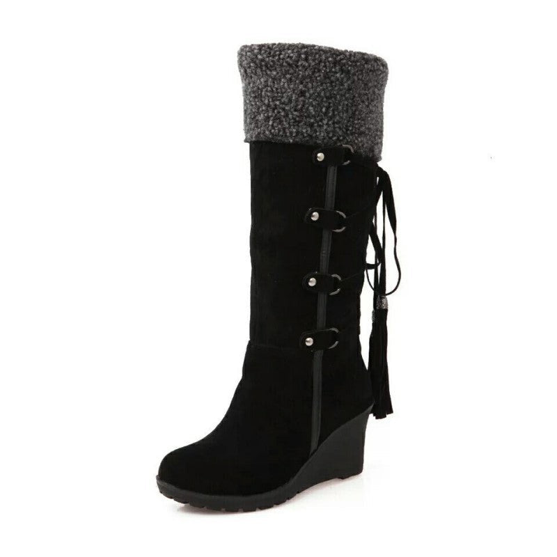 Women's Boots Lace-Up Wedge Fur Overlay