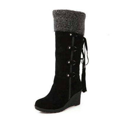 Women's Boots Lace-Up Wedge Fur Overlay