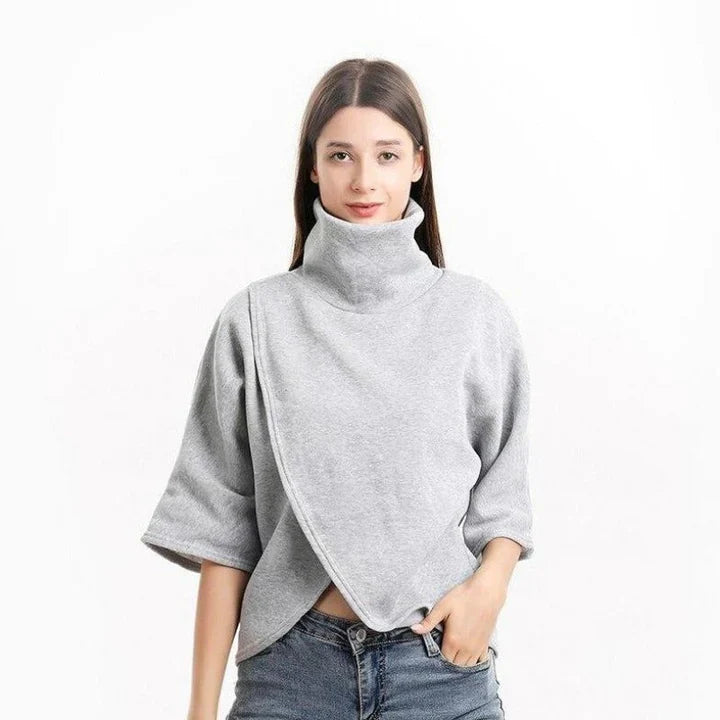 Damen Poncho Pullover Rollkragen Modern - IdealeKleiden