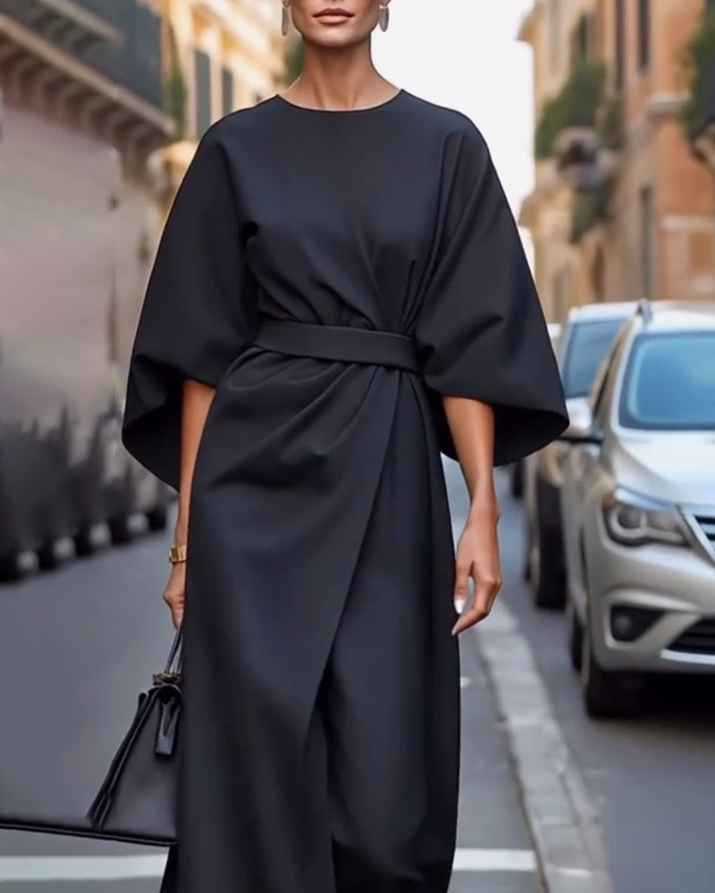 Elegant evening dresses with belts and puff sleeves