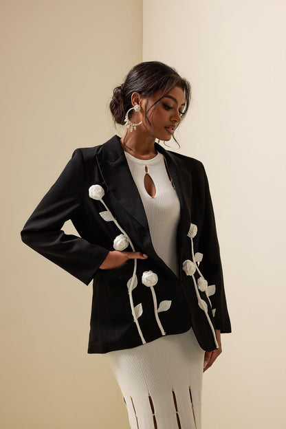 Elegant Women's Jacket Floral Pattern Long Sleeve