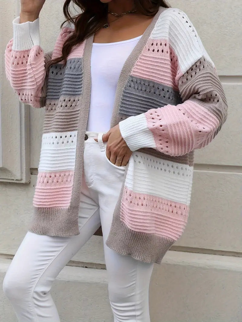 Cardigan Colorful Color Block Pattern