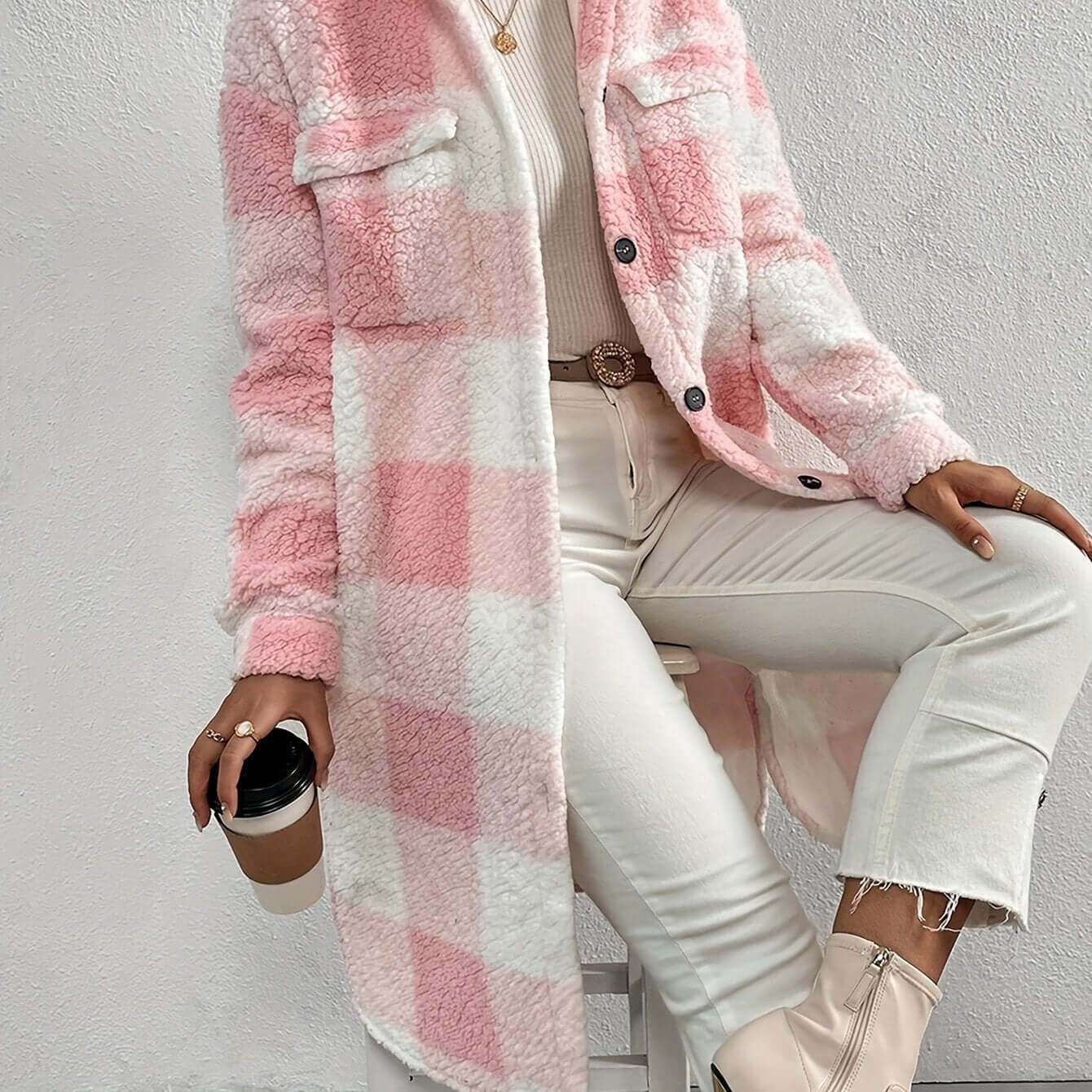 Women's Plaid Coat Long Sleeve Elegant