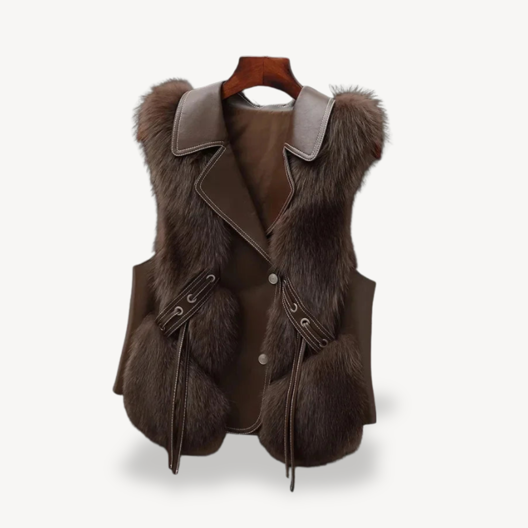Stylish Leather Vest Women Faux Fur Coat