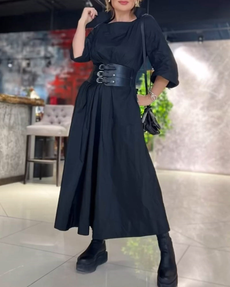 Elegant Solid Color Square-Neck Dress