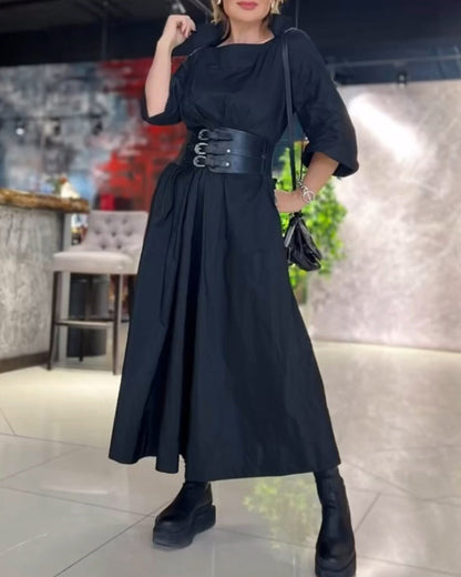 Elegant Solid Color Square-Neck Dress
