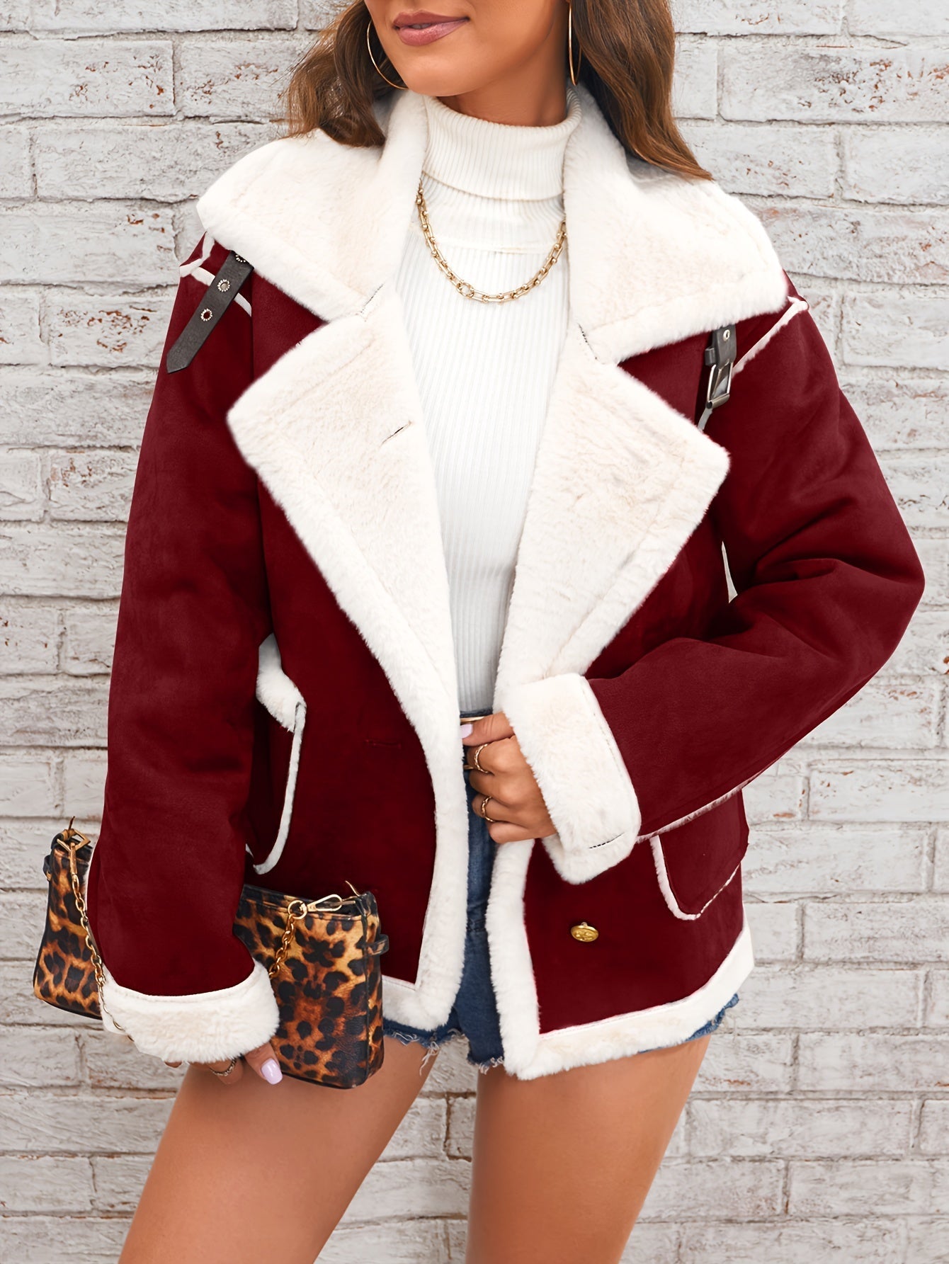 Women's Winter Jacket Sheepskin Collar Warm