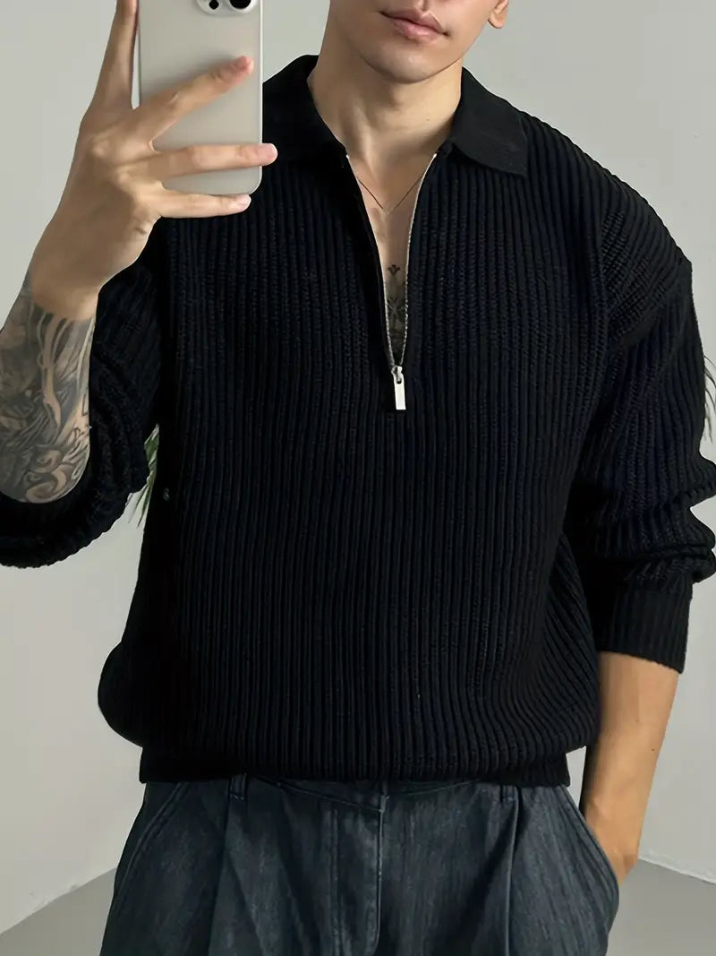 Stylischer Pullover Mit Viertelreißverschluss Modern - IdealeKleiden