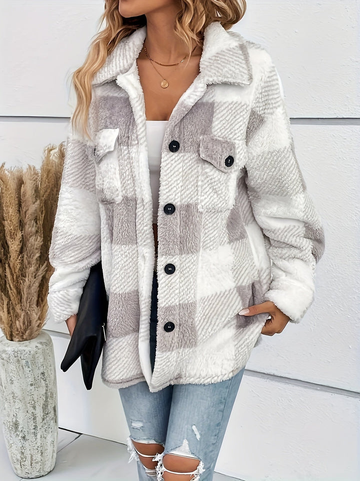 Frauen Fleecejacke Karomuster Warm &amp; Bequem - IdealeKleiden